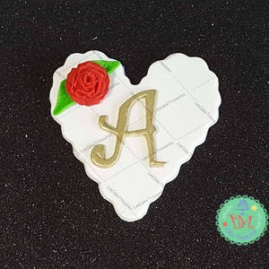 Fondant Monogram Heart shape Cupcake Toppers (12) - Fondant Cupcakes Toppers - Edible Cupcake Toppers
