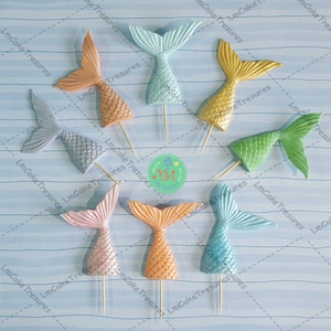 Fondant Mermaid Tail -  Mermaid Tails Cupcakes Toppers - Under the Sea Cupcake Toppers - Fondant Sea Shells