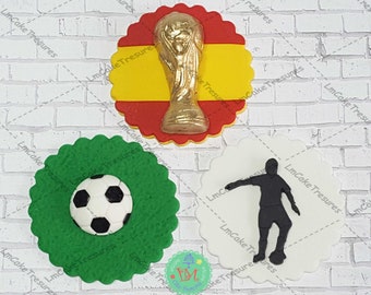 World Cup Fondant Cupcake Toppers - Soccer Party Decorations (Set of 12)