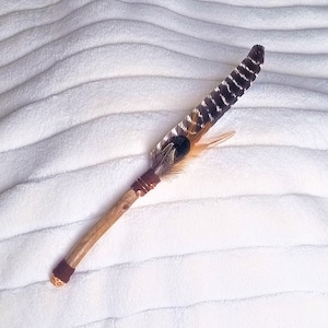 Smoke Fanning Feather - Pagan Wiccan Celtic Saining Ceremony - Large Barred Striped Turkey Feather - Smudging Tool