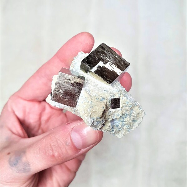 Large Golden Pyrite Crystal Cube on Matrix - Fools Gold - Reiki Charged Pyrite Specimens - Solar Plexus Chakra - Mineral Gems