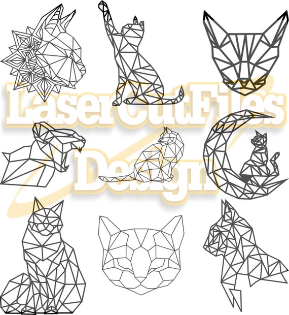 9 Chats Geometriques Svg Minimalisme Svg Svg Polygonal Etsy