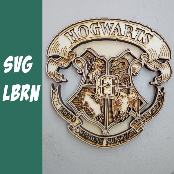 Magische Schulwappen SVG - 4 Schichten Laser Cut Files, Zeichen für Laser Cut, Glowforge, Lightburn Ready