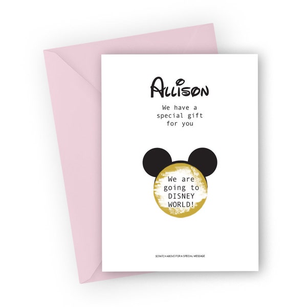 Disney Trip Scratch Card, Personalised Disney Surprise Trip Reveal, We are going to Disneyland Travel Ticket, Holiday Announcement Card