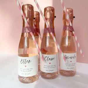 Personalised mini champagne bridesmaid label, Simple Will you be my bridesmaid bottle sticker, Mini prosecco proposal gift, Custom label