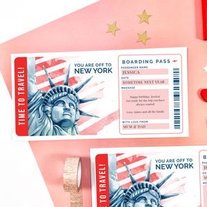 New York Boarding pass ticket, Printable Surprise trip reveal plane template, Vacation announcement, Holiday fake ticket, Travel Gift Ideas