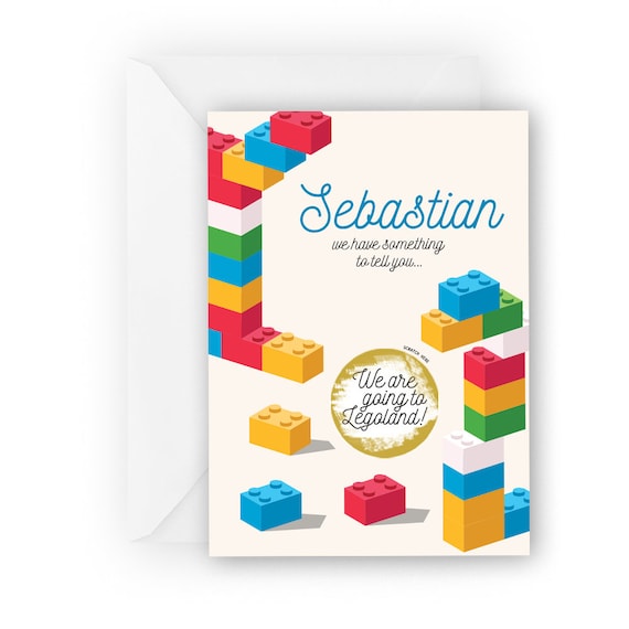 Personalised lego scratch card* We/'re going to Legoland* Surprise card* birthday
