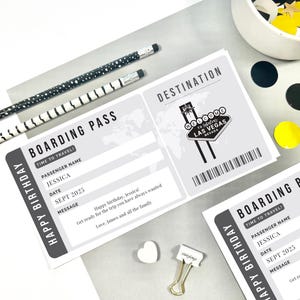 Boarding pass ticket Las Vegas, Printable Surprise trip reveal plane template, Vacation announcement, Holiday fake ticket, Travel Gift Ideas