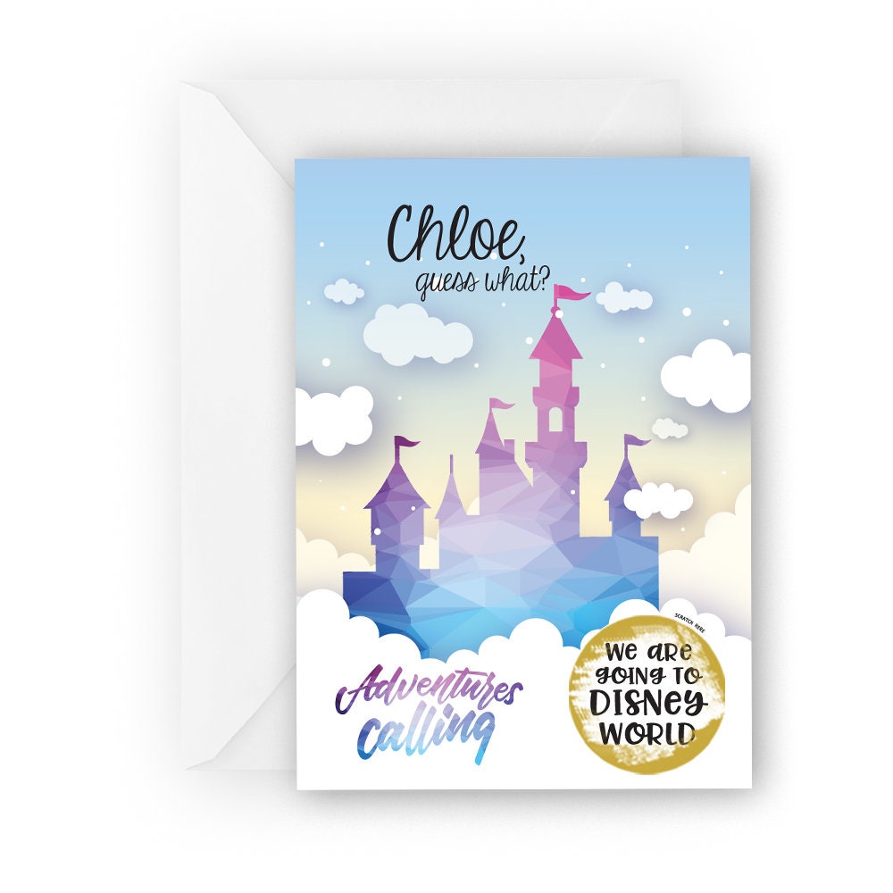Personalised A5 Disneyland Disney World Surprise Holiday Reveal Card Keepsake 