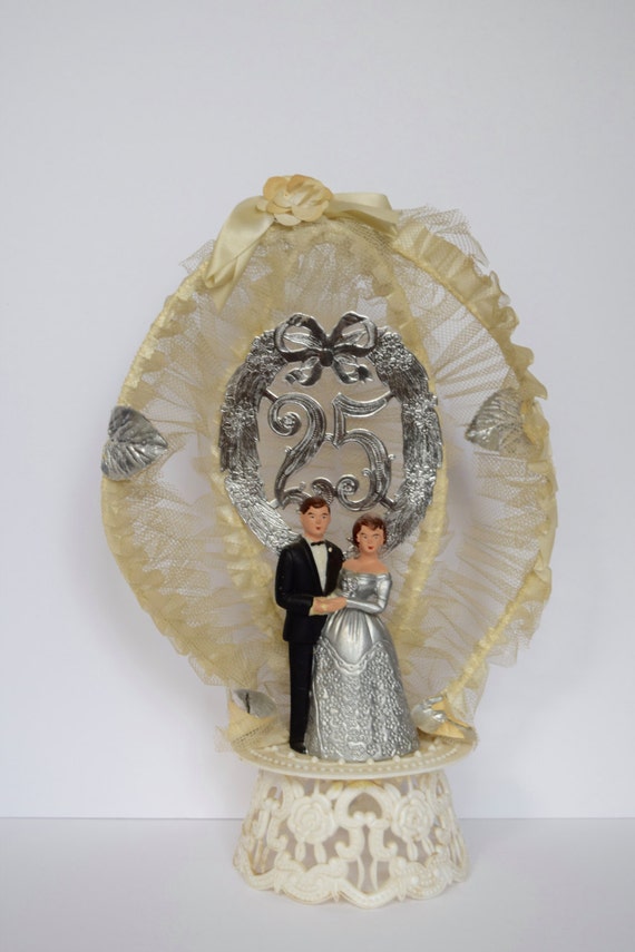 Antique Silver 25th Anniversary Bride And Groom Wedding Cake Etsy