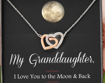 Granddaughter Interlocking Hearts Necklace from Grandmother or Grandfather - I Love You to the Moon and Back - Granddaughter Jewelry