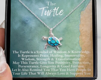 Sea Turtle Necklace - Turtle Lover Gift -  925 Sterling Silver Blue Fire Opal Jewelry - Protection Healing Native American Spiritual Charm