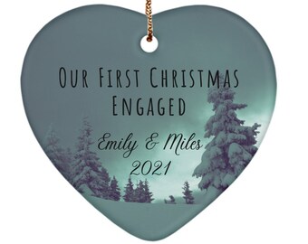 Engagement Ornament - Personalized Heart Shaped Christmas Ornament for Engaged Couple 2021 - Customize With Your Names