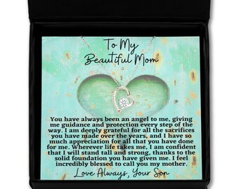 To Mom From Son 925 Sterling Silver Heart Crystal Necklace - Best Sentimental Jewelry Gift for Mother's Day or Any Occasion