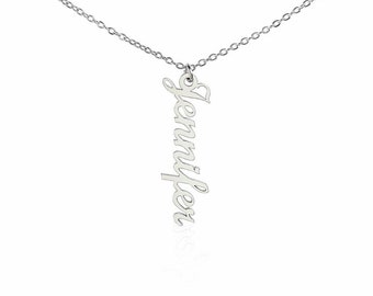 Personalized Vertical Name Necklace - Choose Any Name You Want - Stainless Steel or 18K Yellow Gold in Luxury or Standard Box