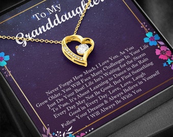 To My Granddaughter Heart Necklace - Perfect Jewelry Gift for Graduation, Wedding, Birthday from Grandmother, Grandma - White or Yellow Gold