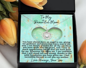 To Mom Double Crystal Necklace from Son - Best Mother's Day or Any Occasion Gift to Mother - 925 Sterling Silver Jewelry Pendant