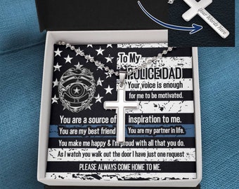 Police Daddy Cross Necklace - What a Great Gift for a Police Officer Dad on Father's Day, His Birthday or Christmas
