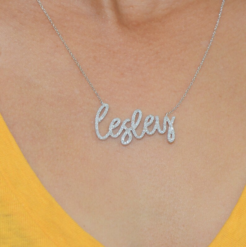 Kids Name Necklace Two Kids Diamond Necklace 14k Solid Gold Etsy