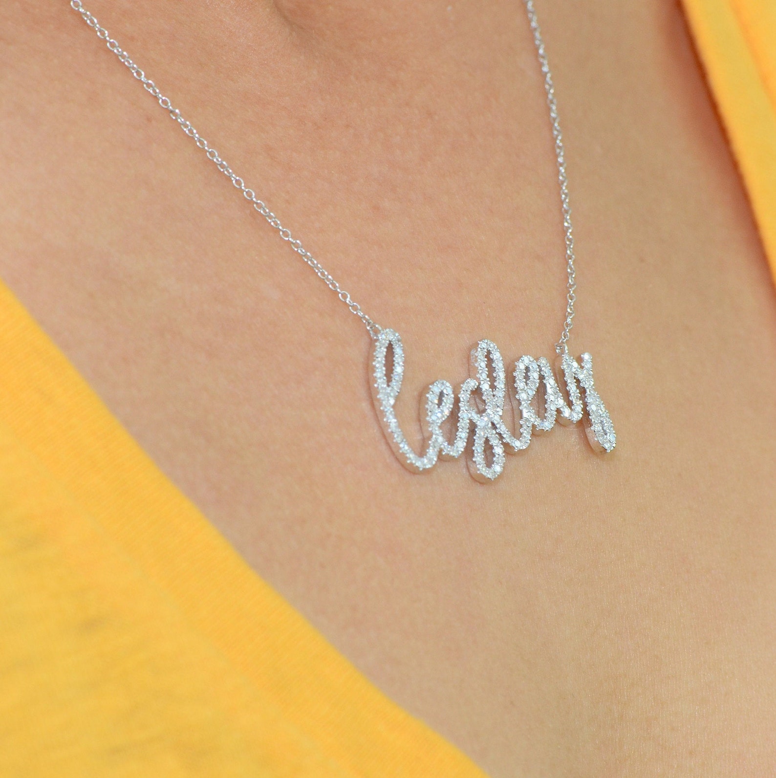 14k Solid White Gold Name Plate Necklace Personalized Name Etsy