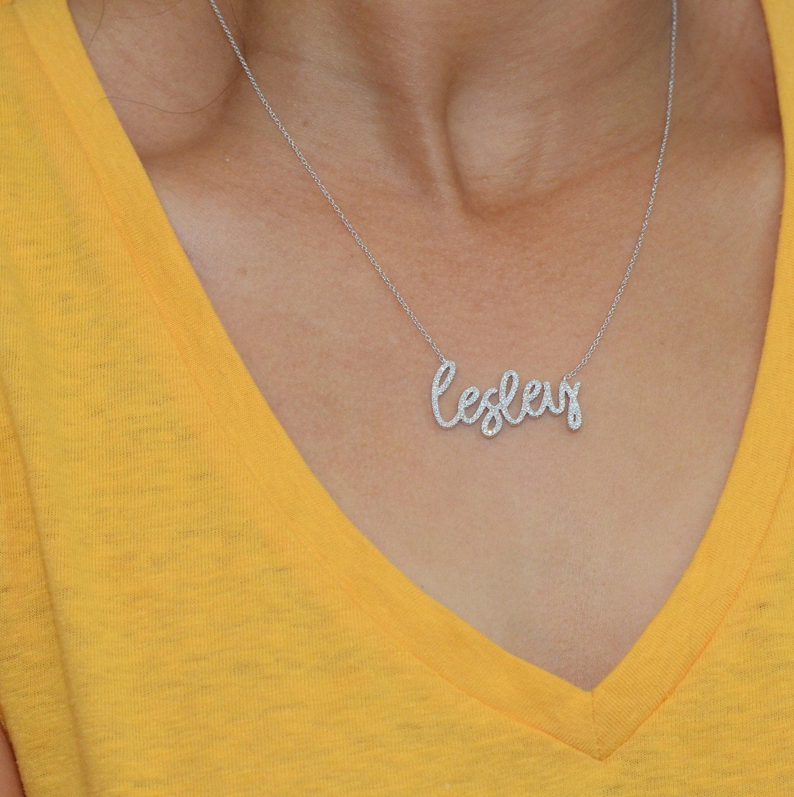 Kids Name Necklace Two Kids Diamond Necklace 14k Solid Gold Etsy