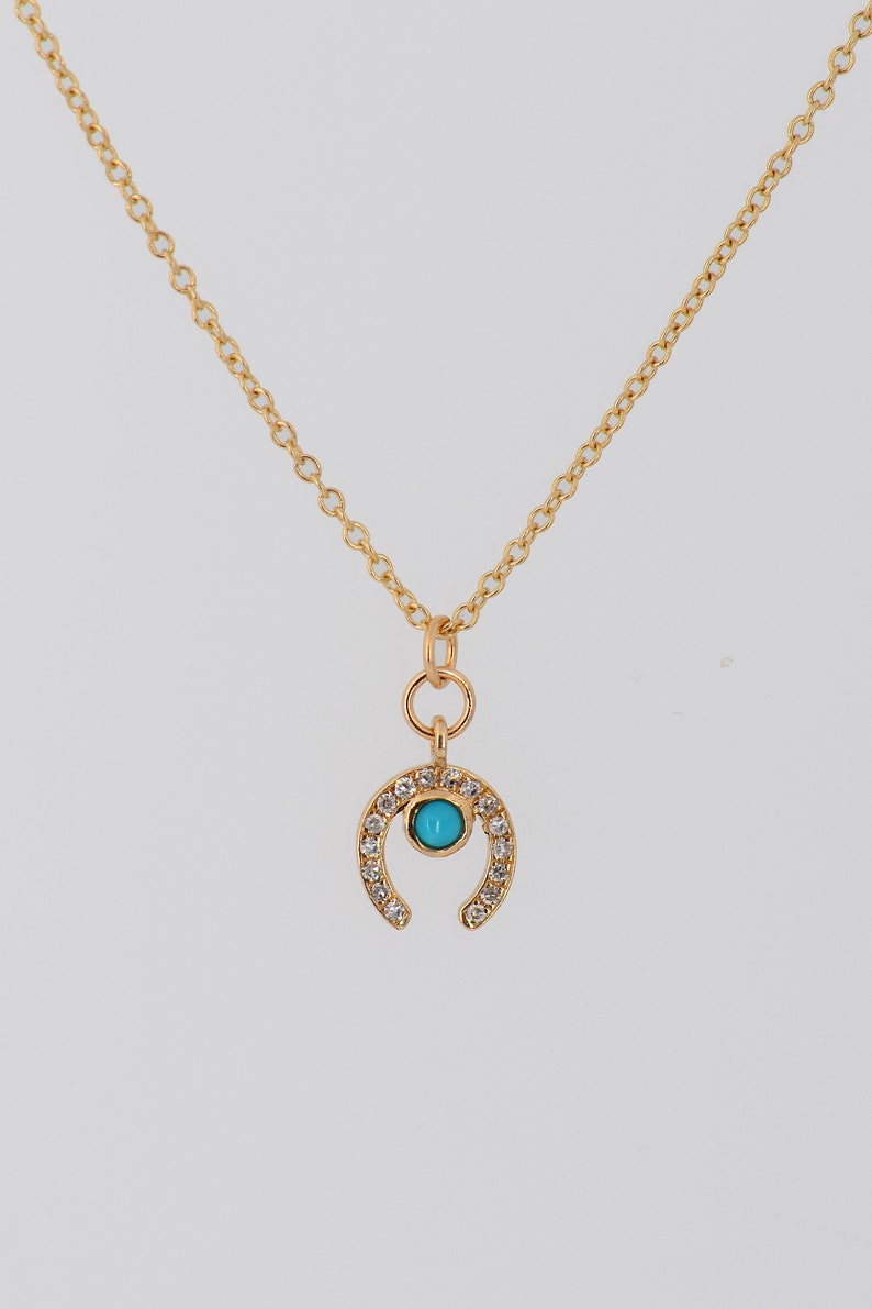 14k Gold Horse Shoe Diamond Necklace Minimalist Dainty Tiny Etsy