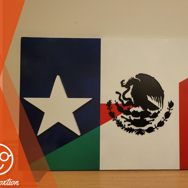 3D Wooden Texas and Mexico Flag Art: 30x16.5" Wall Decor