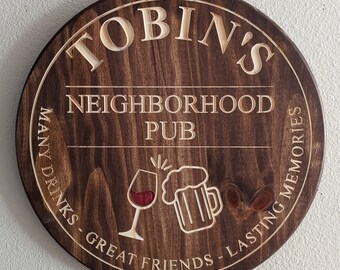 Custom Carved Wooden Pub Sign: Personalized Home Bar Decor