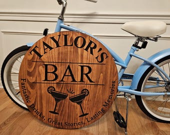 Custom Carved Wood Tavern Sign: Personalized Home Bar Decor