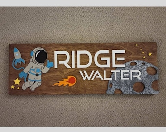 Personalized Space Nursery Sign: 3D Rocket, Moon, and Astronaut Decor