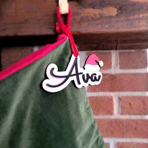 Santa Hat Name Tag / Custom Wooden Christmas Name tag / Stocking Tag / Christmas Tree Ornament