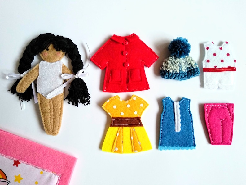 Doll Dressing Play Set, Felt Paper Doll, Dress up Doll, Felt Doll, Non