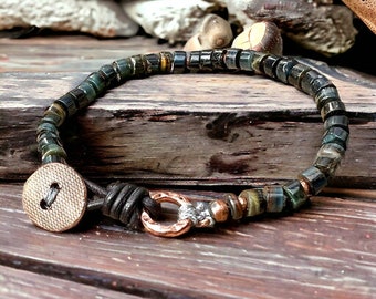 Fathers Day Gift Men's Handcrafted Bracelet for Guys Rustic  Earthy Handmade Copper Button Rugged Sleek Bracelet for Guys