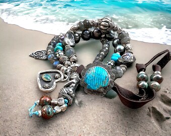 Calypso Bracelet.  Boho Beaded Sea Nymph Bracelet.  Beach Bracelet. Mystical  Bracelet with Button Closure.  Mythical Creature