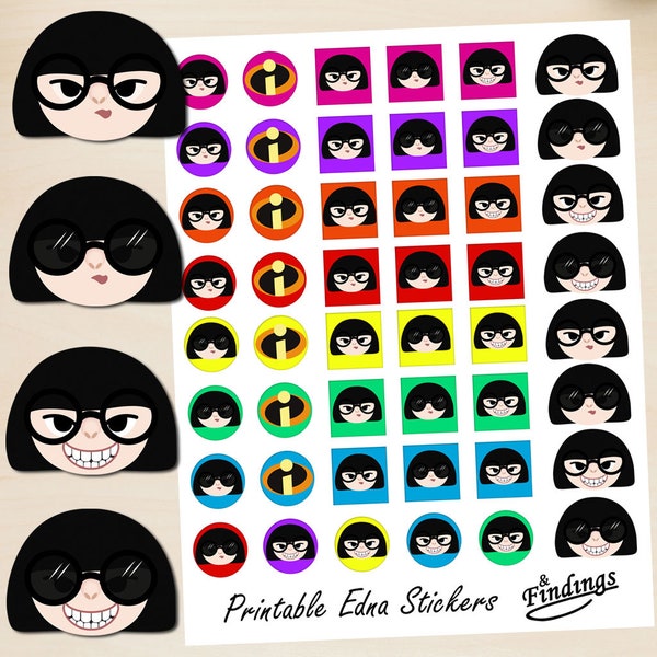 Instant Download Edna Mode Printable Stickers, incredibles, No Cape, shades, smirk, Fashionable, cute, Colorful, Smile, Fashion, Trendsetter