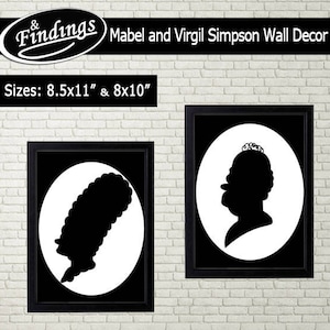 Mabel and Virgil Simpson Vintage Portraits, Printable, Instant Download, Room Decor, living room decor, black and white, The Simpsons