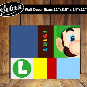 Luigi Wall Decor, Room Decor, Kids Decor, Wall Art, Luigi Poster, Nursery Art, Kids Room, Scrapbook, Colorful, Green, Super Hero, Luigi Bros