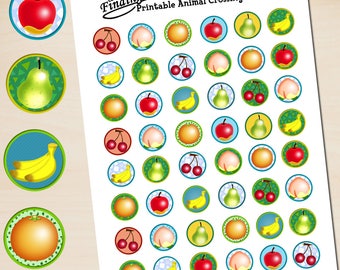 Sofortiger Download Tier Kreuzung druckbare Aufkleber, Orangen, Äpfel, Bananen, Birnen, Kirschen, Pfirsiche