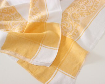 Vintage Swedish Woven Table Cloth , White Yellow Linen Table Cloth , Patterned Woven Table Cloth , Easter Table Cloth , Square 49'' (125cm)