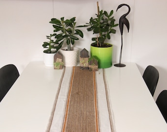 Vintage Beige Brown Stripes Table Runner , Scandinavian Tablecloth , Swedish Kitchen Towel , Swedish Folk Narrow Kitchen Table Runner
