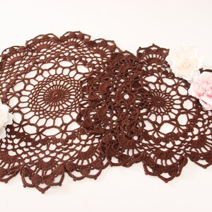Set of 2 Vintage Crochet Doilies , Brown Crochet Doilies Set , Crochet Lace Doilies , Crocheted Doilies Centrepiece , Large Crochet Doilies