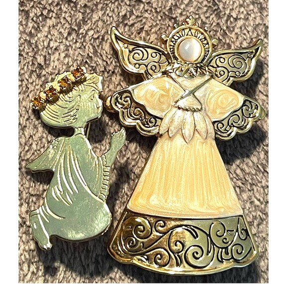 VTG Angel Brooch Pins Gold Tone Enamel Stone Swirls Lot Etsy