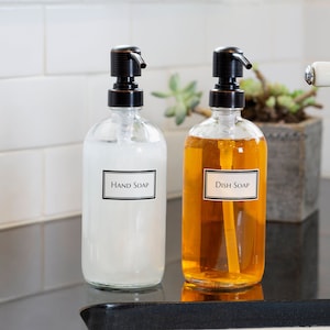 Ceramic Printed Clear Glass Dispenser Set of 2 from Dish Soap/Hand Soap/Lotion with Choice of Pumps 16 oz image 1