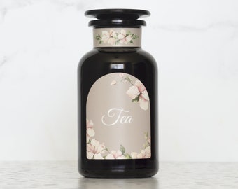 Customized UV Glass Apothecary Jar | Floral Design 500ml | Airtight Vintage Style Kitchen Storage Jar for Herbs, Coffee, Tea, Spices, etc.