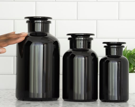 Set Of Glass Vacuum Sealed Kitchen Canisters With Black Lids