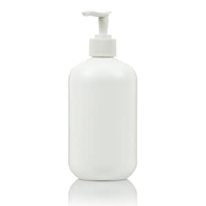Single White Squat Boston Round HDPE Plastic Pump Dispenser Bottle