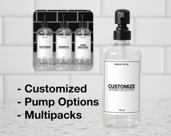 Customized Clear PET Plastic Pump Bottle(s) w/Waterproof Labels and Choice of Pumps - Singles, or Make a Coordinated Set (Uptown Collection)