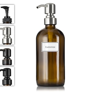 Customized 16 oz Amber Glass Bottle with Choice of Pumps and Waterproof Thermal Transfer Label