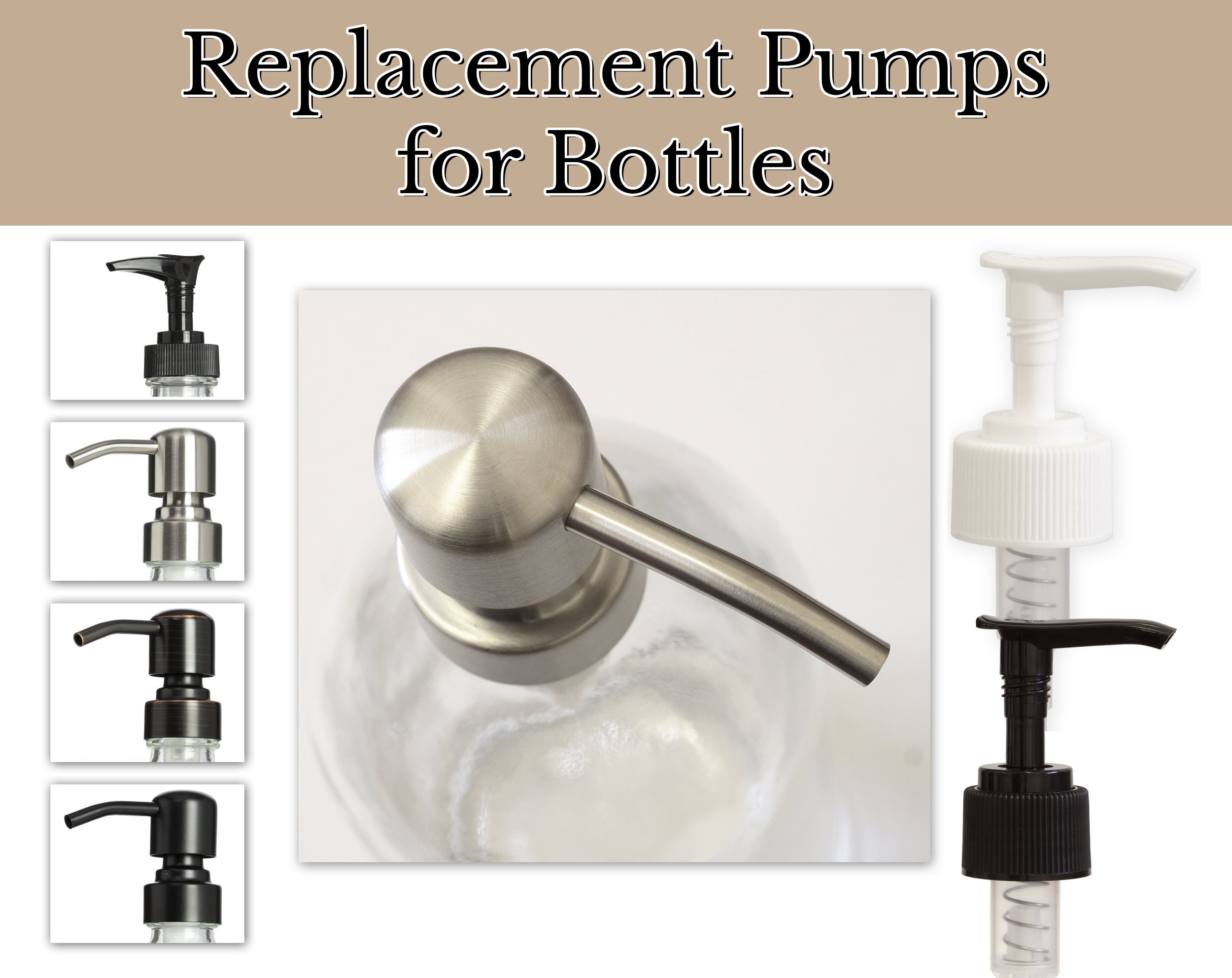 Christia Bella 2 Pcs Dispenser Pump Head Stainless Smooth Pump Replacement Soap Pump for Kitchen Bathroom Worktop Bottles 
