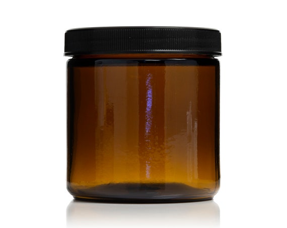1 oz Amber Glass Straight Sided Jar with Black Smooth Lids (12 Pack)
